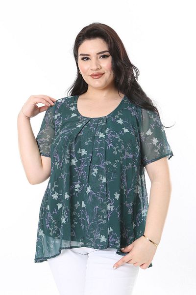 Şans Plus Size Green Viscose Chiffon Blouse - Tank Top, 65N37995