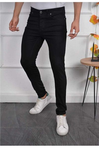 KING SEZAR Ανδρικό τζιν Slim Fit Lycra Μαύρο Skinny τζιν παντελόνι