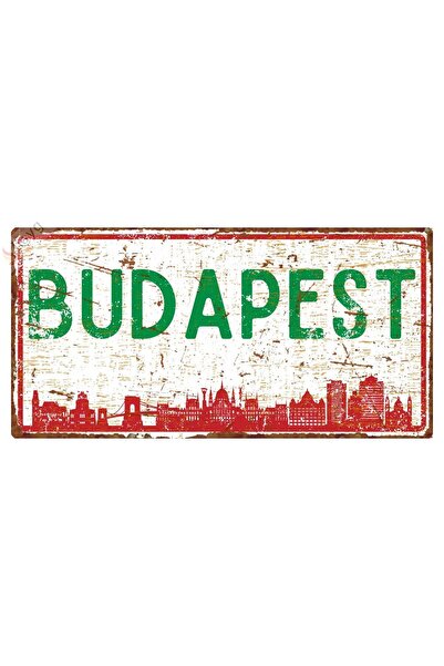 Hayg Equipment Budapeşte Silüetli Dekoratif Alüminyum Tabela - Retro Metal Du...