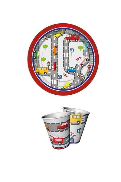 party mix Car Themed Plate and Glass Set