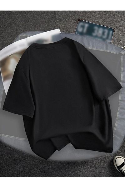 Boi Teddy Bear Pattern - Ασπρόμαυρο Oversize T-Shirt με λεπτομέρεια τσέπης