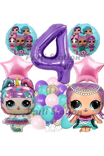 Parti Station Lol Concept 4 Years Old Balloon Set Unicorn Lol Purple Number Balloon Party Birthday Balloon Set