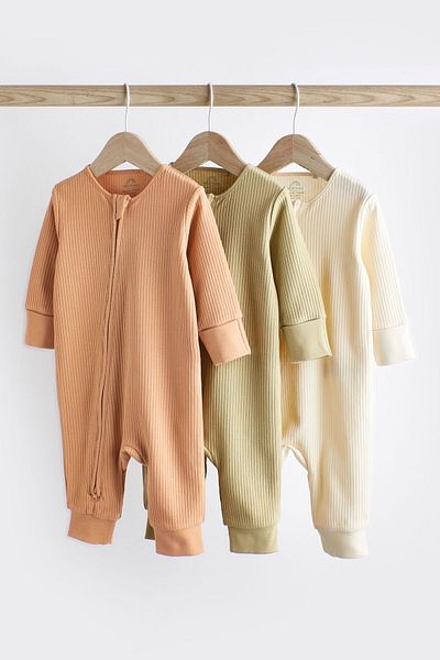 Next Baby Green Orange 3-Piece Overalls Set - 100% Cotton, Ribbed, Footless