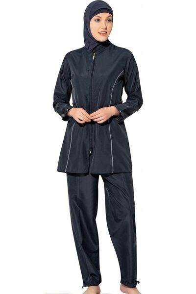 Swana Γυναικείο μακρυμάνικο ανθρακί μονόχρωμο ολόσωμο μαγιό