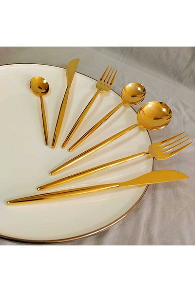 BRONDOFF Ikon 24 Carat Gold Plated 84 Piece Fork Spoon Set