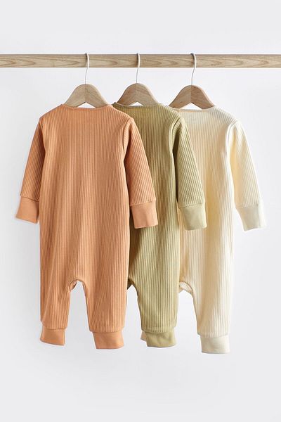 Next Baby Green Orange 3-Piece Overalls Set - 100% Cotton, Ribbed, Footless