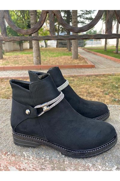 Pabuçhan Ayakkabı&Çanta Pabuçhan 0968 - Stone Detailed Flat Heel Short Boots