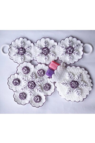 Oiz Story مجموعة من 3 ألياف حمام أرجوانية محبوكة يدويًا (مهر)