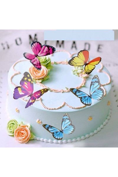 Atölye7Tasarım Blue Butterfly Illustrated Edible Cake Cookie Top Decoration Paper