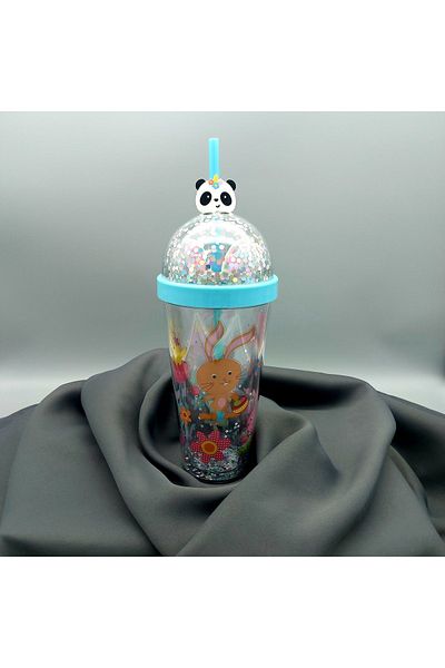 KRD Home Double Wall Glitter Fiberous Leak Proof Cup with Straw