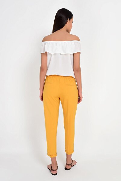 Cotton Mood 9132590 Azra Pocketed Elastic Waist Carrot Trousers Mustard