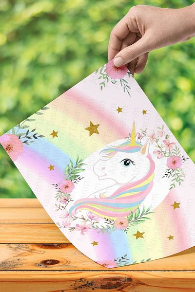 Atölye7Tasarım Unicorn Printed Edible Candy Pulp A4 Paper - Large Size