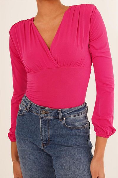 Cotton Mood 23254223 Sandy Double Breasted Collar Gathered Padded Long Sleeve Blouse FUSYA