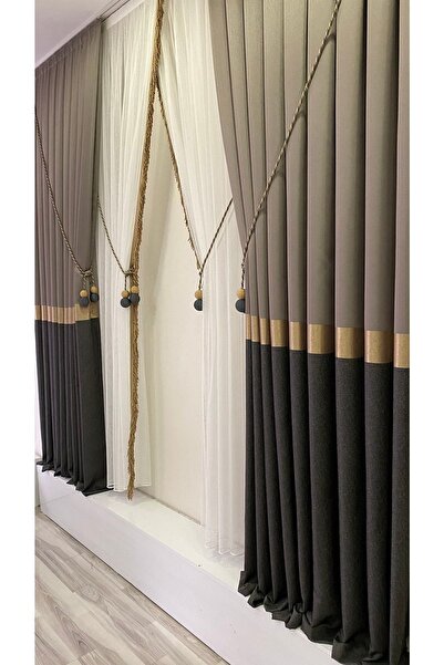 Fon Dünyası Πάνελ φόντου κουρτίνα βιζόν σκούρο ανθρακί