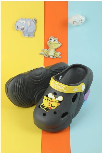 GEZER Sandale cu talpă anti-alunecare pentru băieți, papuci de căprioară - gri galben