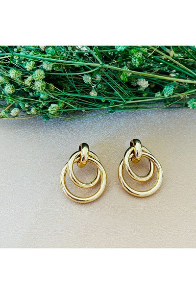Markiz Takı 4 cm Width Gold Brand Earrings