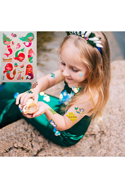 Bluokbeauty Deniz kızı model-4 çocuk yaz kız parıltılı simli glitter çıkartma...