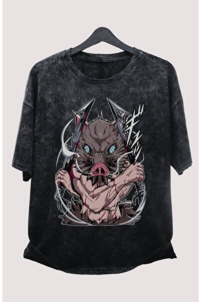 Fuddy Moda Tricou oversize cu imprimeu Demon Slayer Inosuke - Tricou unisex A...