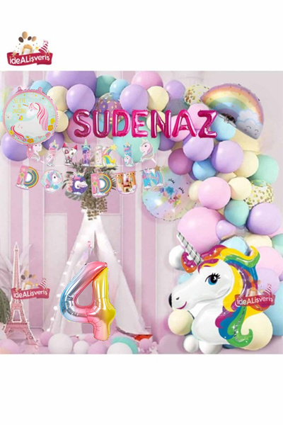 Bkmc Στολίδι σετ γιορτής γενεθλίων με μονόκερο με θέμα 7 γράμματα Happy Birth...