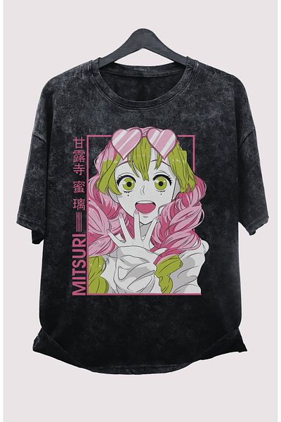 Fuddy Moda Tricou oversize unisex cu imprimeu Demon Slayer Mitsuri
