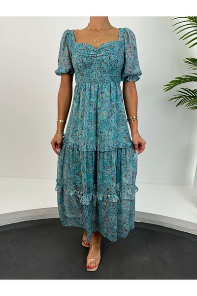 Elif Özbey Butik Φόρεμα με στρώσεις μπλε ελαστικό