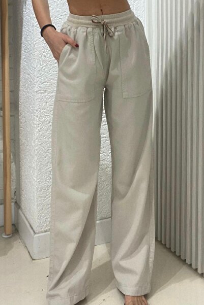 Butikayandon Summer Women's Palazzo Trousers - Lace-up, Wide Leg, Pocket Star...