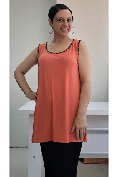 Mertcan Butik Orange Thick Strap Viscose T-Shirt with Piping Detail