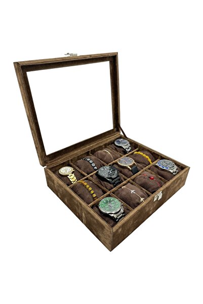 sezginkutuveaksesuar Saat Kutusu 12 li Alkantara Kahve