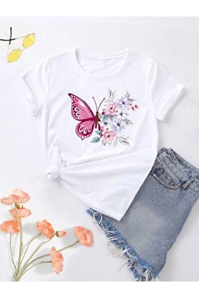 classy moda Tricou oversize cu imprimeu alb - decolteu, mânecă scurtă