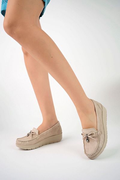 NESKA Wedge Sole Patent Leather Cream Denim Women's Shoes