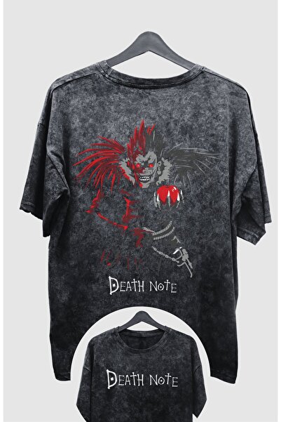 Fuddy Moda Oversize Death Note Sırt Baskılı Yıkamalı T-Shirt, Unisex Anime Ba...