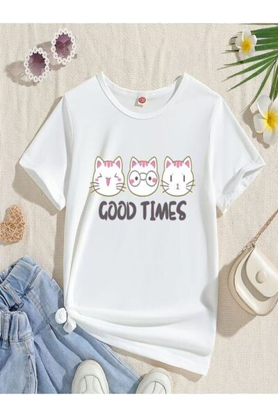 CLASSY.MODA Μπλουζάκι με λευκή στάμπα Oversize - Crew Neck, κοντό μανίκι