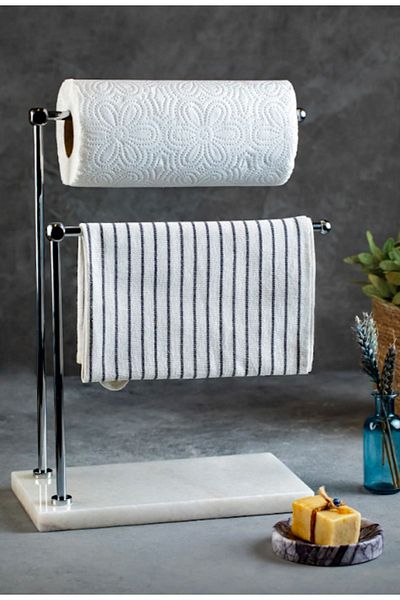 ege gross Decorative Marble Pedestal Two Arm Metal Bathroom Hand Towel Holder Stand