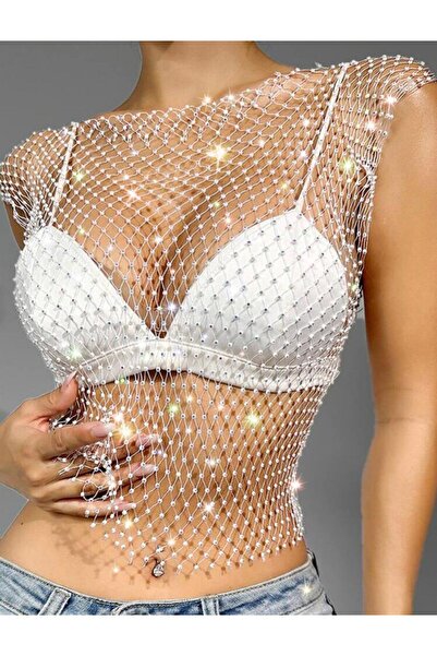 Pocion de cereza Bluză cu plasă de piatră de cristal pentru plajă și petrecere