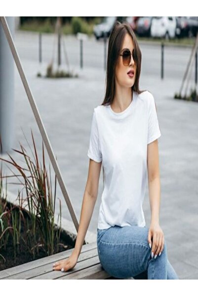 CLASSY.MODA Λευκό μπλουζάκι Oversize Single Jersey - Crew Neck, κοντό μανίκι