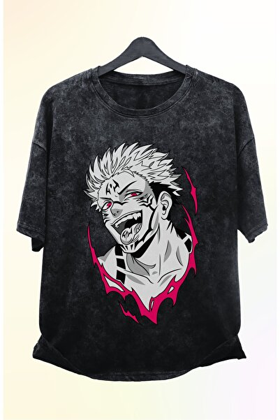 Fuddy Moda Tricou oversize JJK Sukuna imprimat, lavabil, unisex, cu imprimeu ...