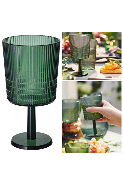 IKEA KALLSINNIG Yeşil 32 Cl Kırılmaz Akrilik Şarap Kadehi 15 cm Kadeh