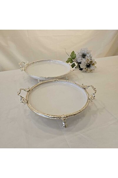 MaviDamla 5 Piece Silver Porcelain Presentation Set with Footed - Cast Edge Detail