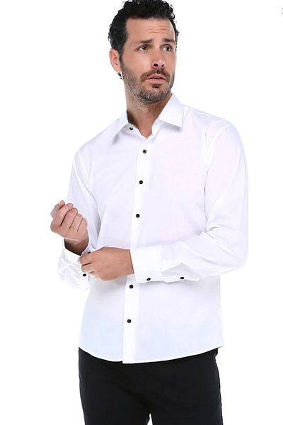 Varetta Λευκό φαρδύ κομμένο μακρυμάνικο ανδρικό πουκάμισο χωρίς τσέπες