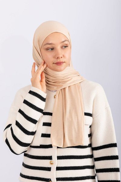 hijabchi Χτενισμένο βαμβακερό σάλι Jersey Shawl - Μπεζ