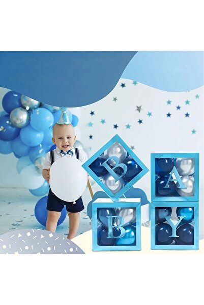 Laviyosa 4 Κουτιά Βρεφικά Γραπτά Διαφανή Κουτιά Γράμματα Μπλε 25 εκ. με Μπαλό...