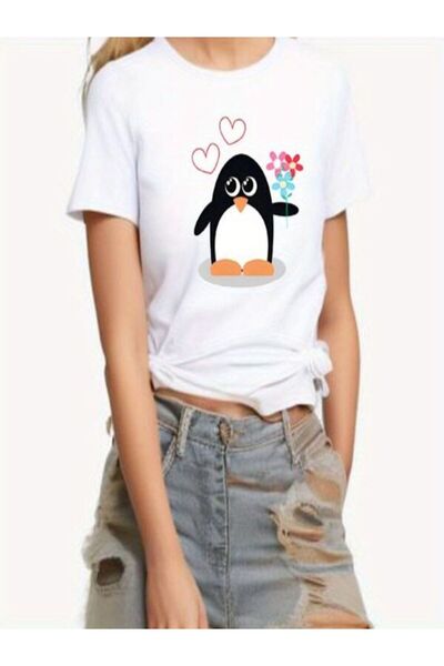 CLASSY.MODA Μπλουζάκι με λευκή στάμπα Oversize - Crew Neck, κοντό μανίκι