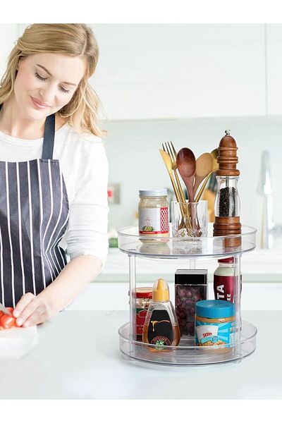 EVSTYLE 2 Tiers 360 Degree Swivel Kitchen Organizer Organizer