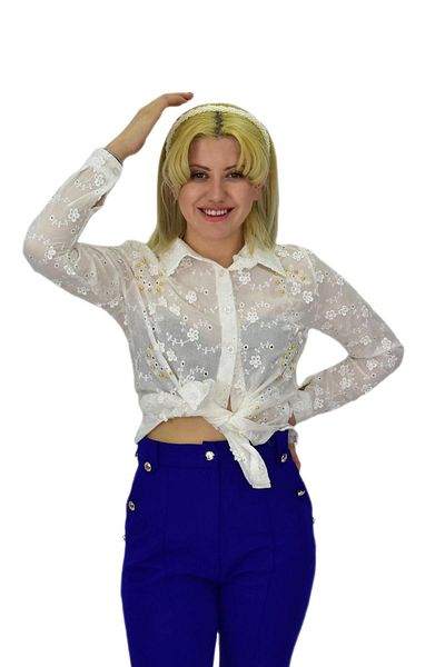 HİSSET Bluză de damă brodata cu detalii în piatră - BGL-ST03720