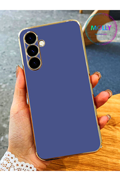 Molly Samsung Galaxy A34 İçin Petrol Mavisi Kenarları Gold Detaylı Lüks Silik...