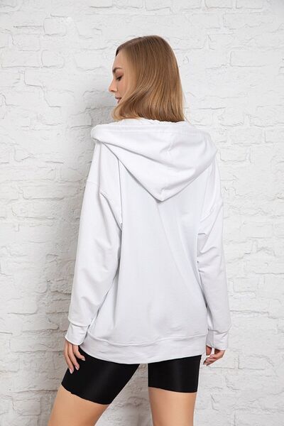 MyBen Φούτερ με λευκή κουκούλα Oversize/Wide Fit με φερμουάρ με κουκούλα χοντρό φλις εσωτερικά φούτερ K-501