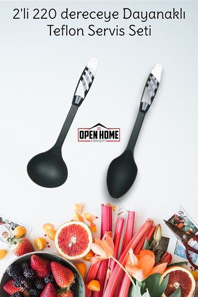 Open Home Concept Set of 2 White Fireproof Non-Stick Teflon Service Set 220 °   Durable Spoon & Ladle