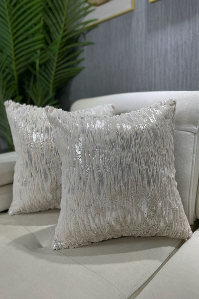 Paris Life Plush Rabbit Rabbit Throw Pillow Cover - Silver Leaf, Cream Color