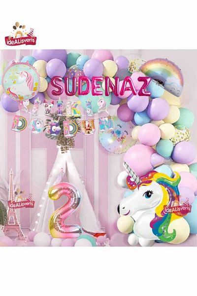 Laviyosa 7 Letter Unicorn Themed Birthday Macaron and Balloon Celebration Set - Ornament