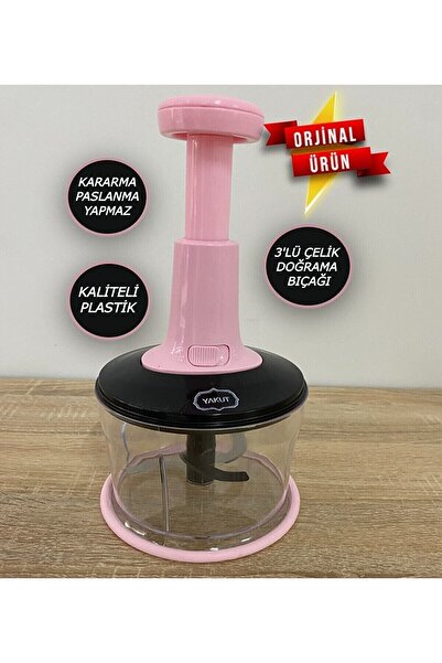 FOBHOME Ruby 3 Blades Manual Kitchen Tool - Healthy and Safe Vegetable Chopper, Pink